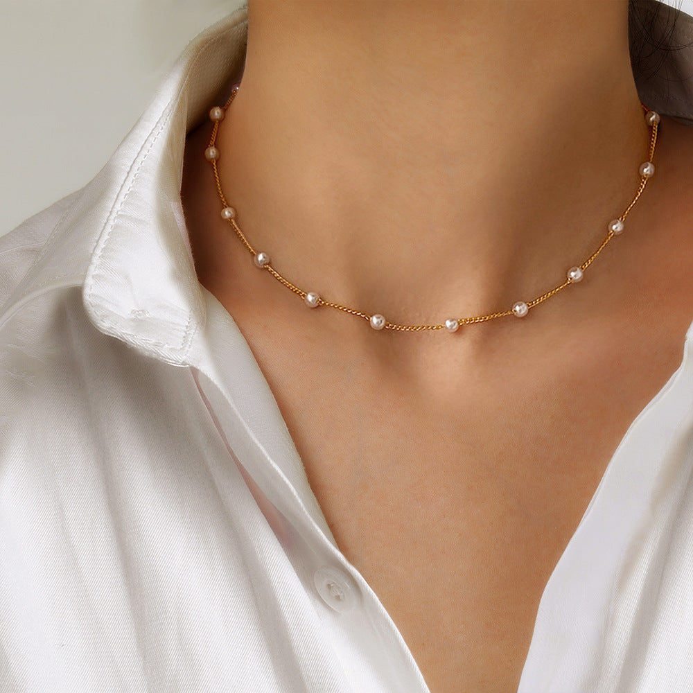 Women's adjustable golden pearl necklace, Aurielle, elegant classic jewelry gift.