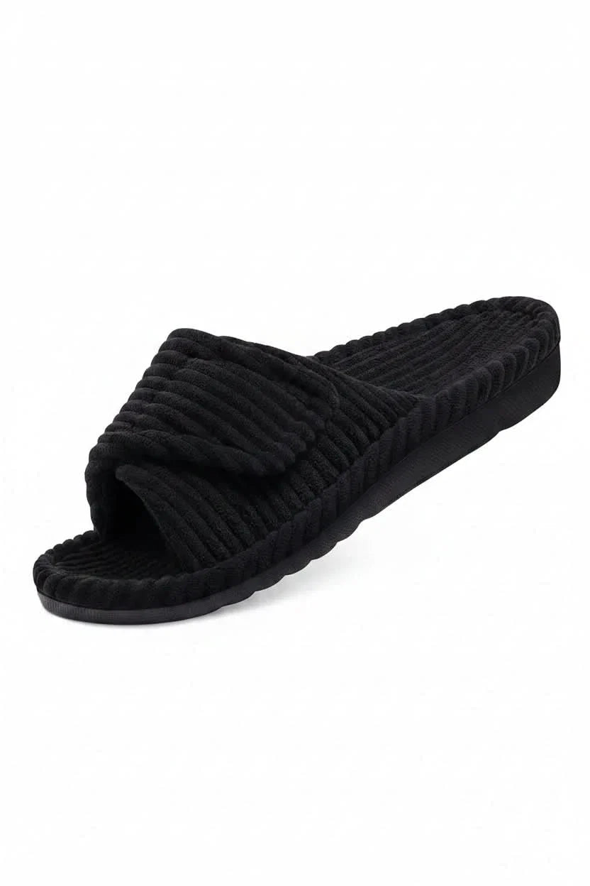 Durable anti-slip sole on women's adjustable open toe house slippers, ensuring safety & comfort.