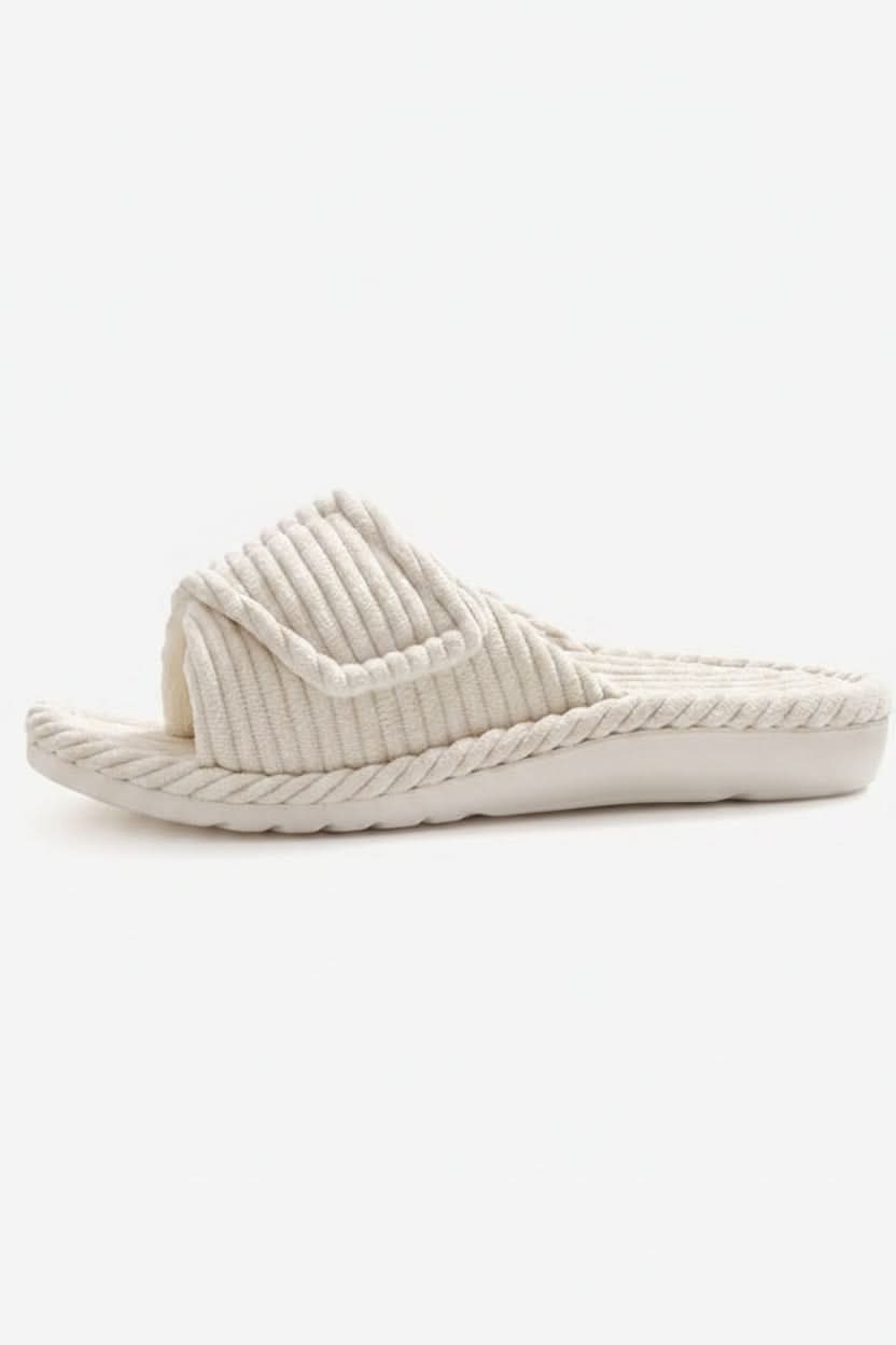 Soft women's adjustable open toe comfort slippers, ideal for relaxing indoor casual footwear.