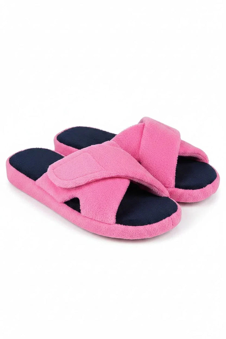 Grey women's adjustable open toe slippers with a secure fit, offering ultimate indoor comfort.