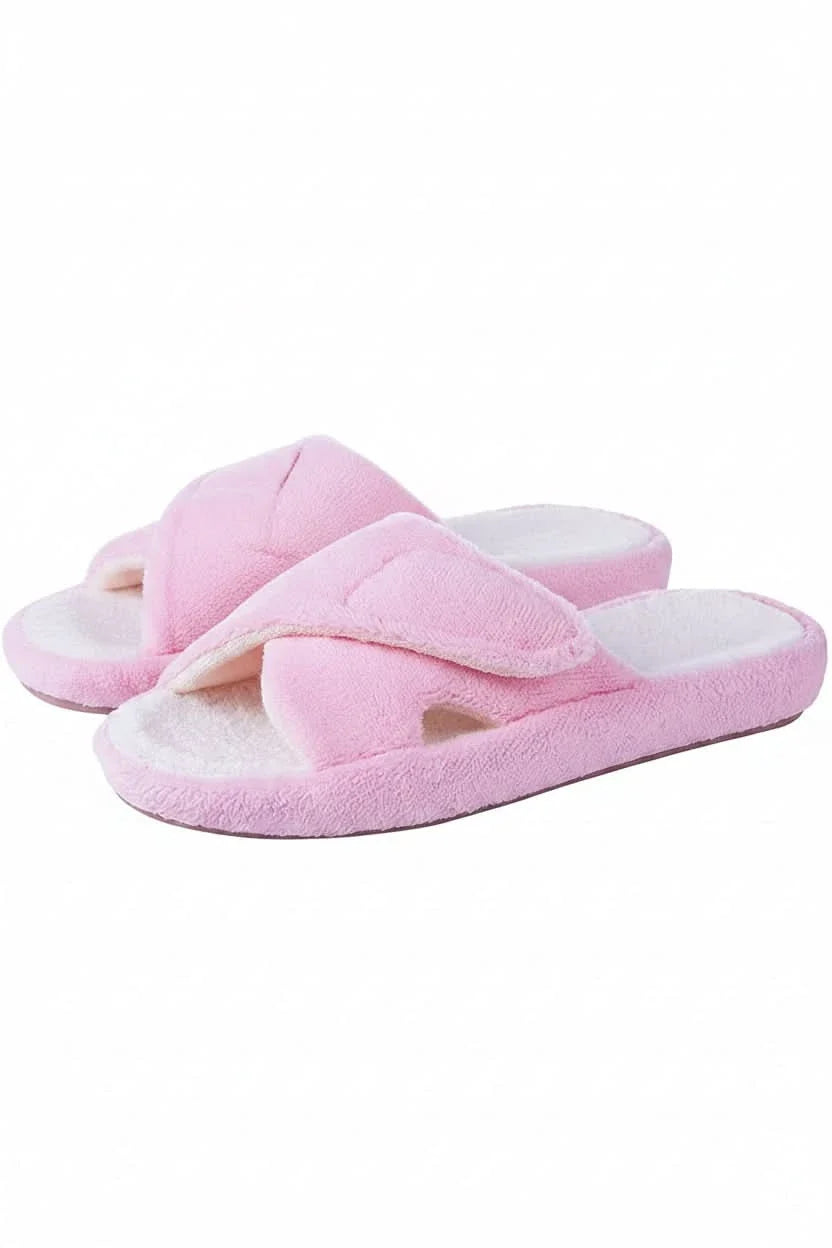 Comfortable women's slip-on open toe slippers with adjustable design for personalized indoor fit.