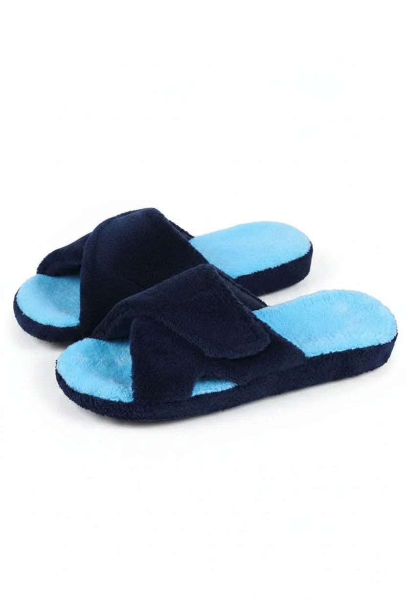 Close-up of the adjustable strap on women's open toe slippers, ensuring a perfect, custom fit.