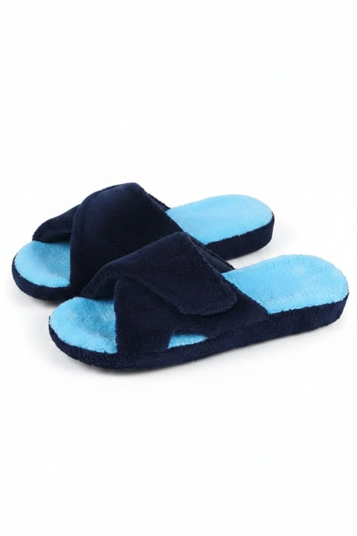 Close-up of the adjustable strap on women's open toe slippers, ensuring a perfect, custom fit.