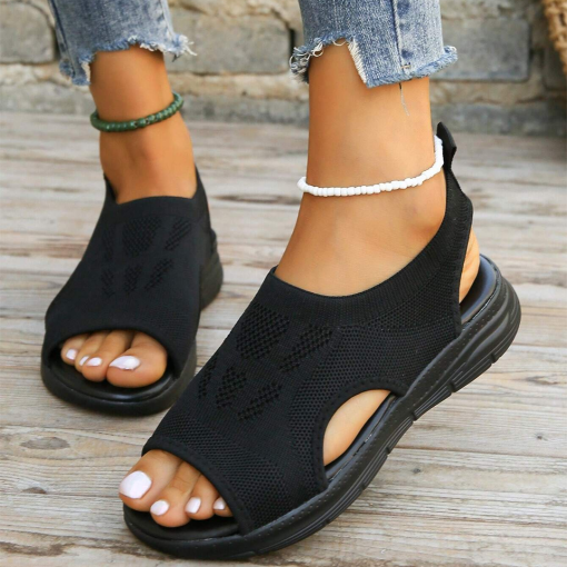 Side view of women's comfortable orthopedic walking sandals with arch support for walking.