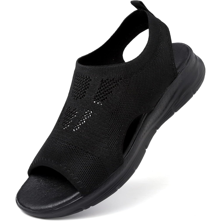 Cushioned women's orthopedic walking sandals with adjustable straps, arch support & non-slip sole.