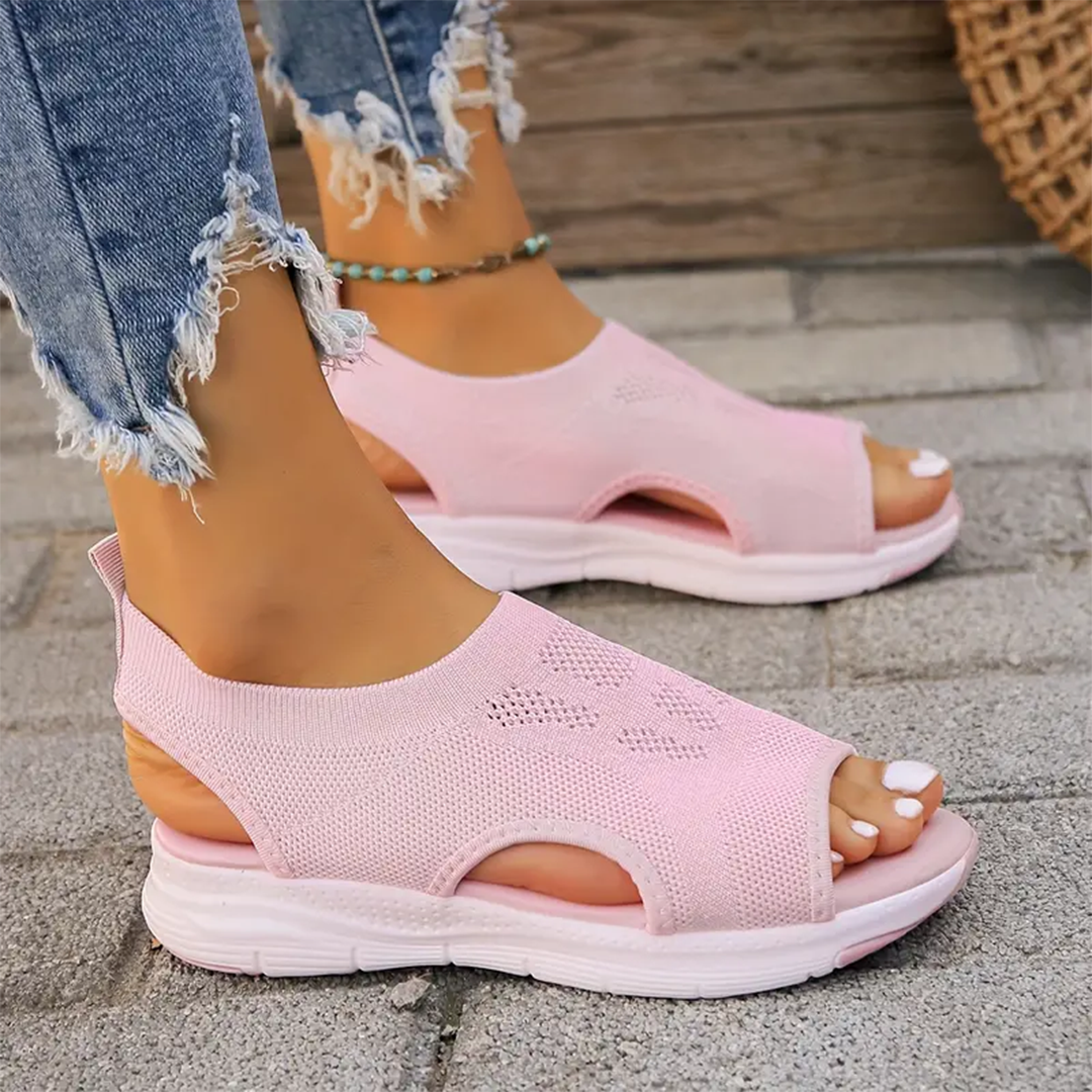 Ergonomic women's adjustable orthopedic walking sandals, with arch support & cushioning.