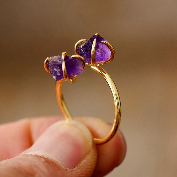 Women's spiritual healing jewelry: an adjustable raw gemstone ring, uniquely handmade for style.