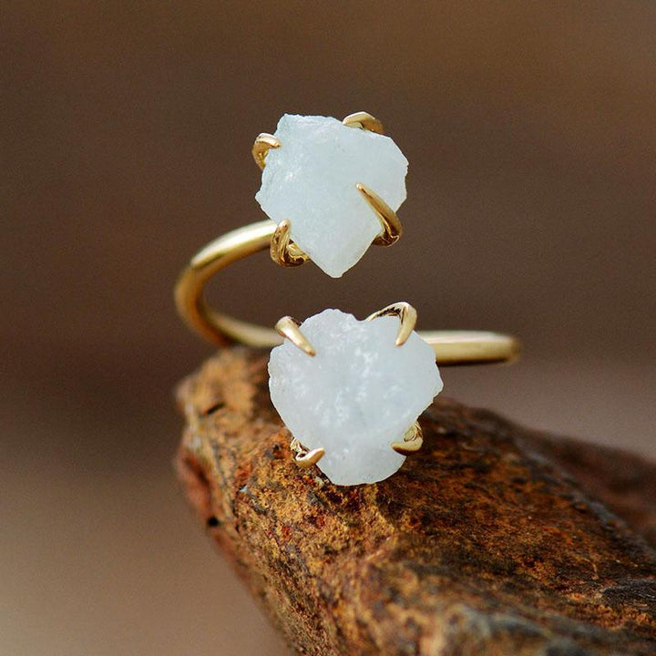 Delicate raw gemstone women's adjustable ring, ideal for spiritual healing and a stylish, unique look.