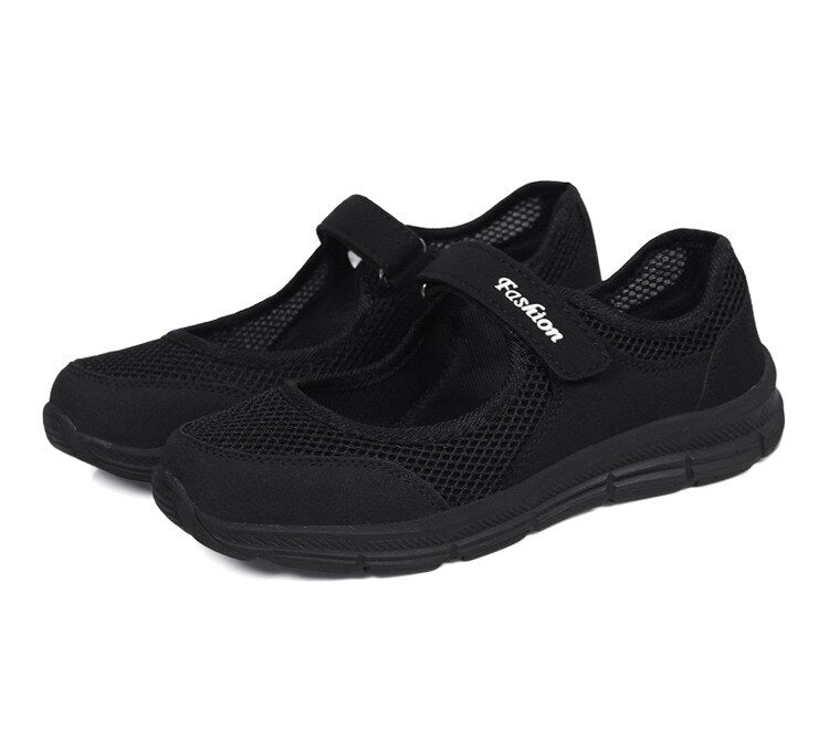 Side view: Lightweight AirFlow slip-on shoes for women. Breathable mesh provides comfort for casual daily use.