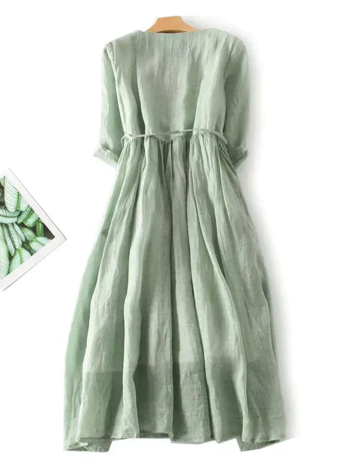 Comfortable linen blend loose fit summer dress for women, ideal for beachwear, holidays & vacation.