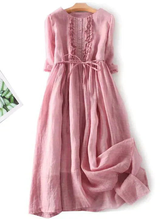 Soft linen blend women's loose fit summer dress, perfect comfortable beachwear or casual holiday attire.