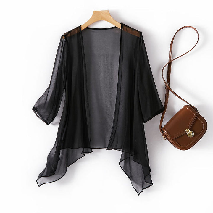 Black Alena elegant lightweight cardigan. Stylish long sleeve women's cover-up for versatile wear.