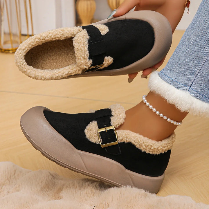 Red Cherry Alira clogs. Women's comfortable slip-on shoes, cozy with a buckle, for versatile daily wear.