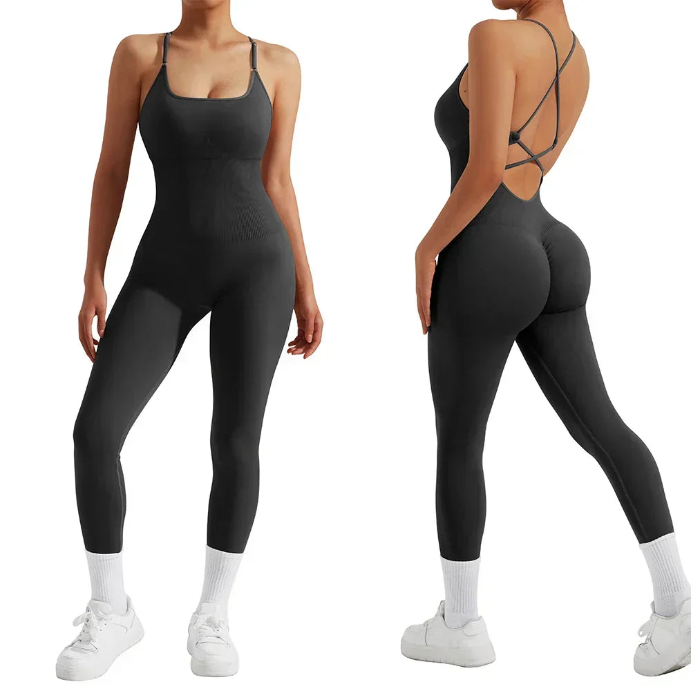 Enhance your workout with Nova women's all-season fitness jumpsuit. Versatile athletic wear for performance.