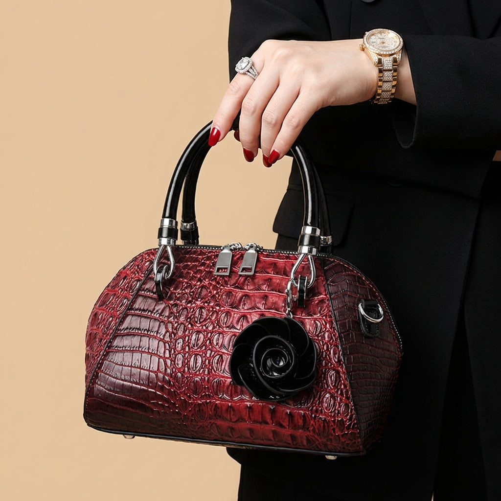 Elegant women's evening bag with alligator texture, a faux leather statement handbag.
