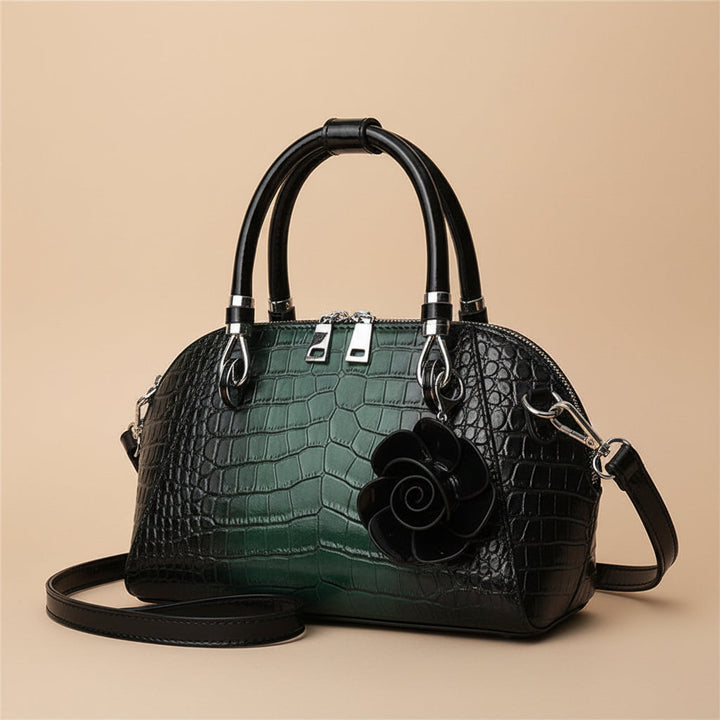 Women's statement shoulder bag, sophisticated alligator texture in luxe faux leather.