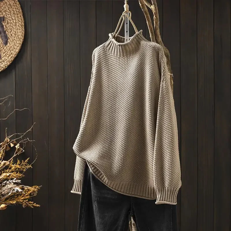Cozy long sleeve women's Amara pullover sweater, featuring a comfortable relaxed fit for casual everyday wear.