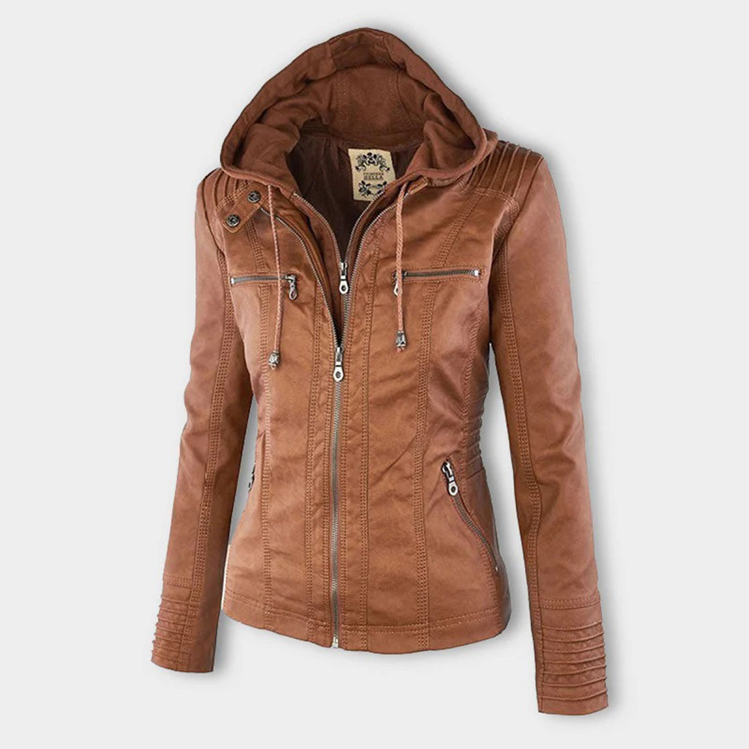 Chic Amara women's short leather jacket, perfect for effortless spring & summer casual outfits.