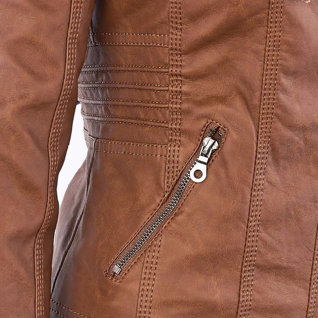 Casual Amara short leather jacket for women, a fashionable and versatile choice for summer outfits.