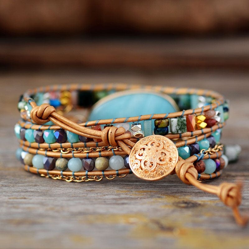 Calming Amazonite Sea Blue wrap bracelet for women, gemstone, yoga, meditation