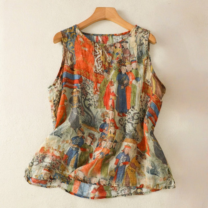 Women's Amber artistic print top, unique design for summer casual wear. Lightweight & elegant shirt.