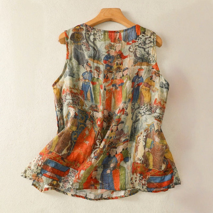 Elegant women's amber artistic print summer top, lightweight & unique casual shirt.