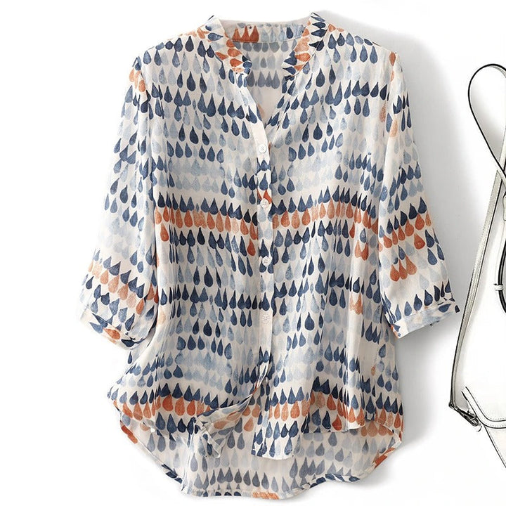 Women's Amera flowy blouse. Comfortable, relaxed fit casual top for effortless spring & summer fashion. Versatile style.