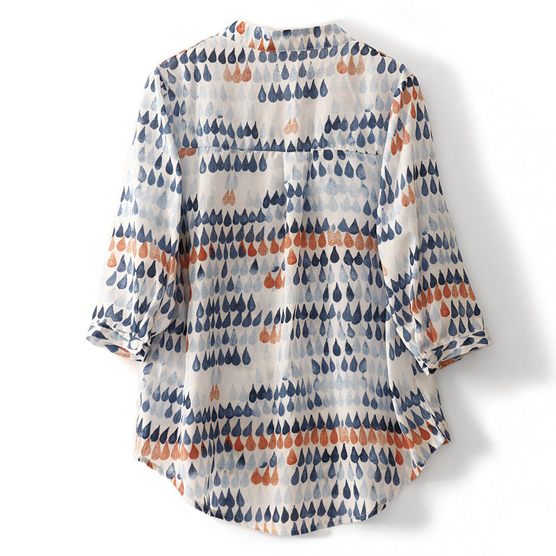 Amera collared flowy blouse for women. Hand-dipped, relaxed fit for comfortable, versatile spring & summer casual wear.