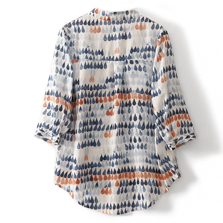 Amera collared flowy blouse for women. Hand-dipped, relaxed fit for comfortable, versatile spring & summer casual wear.