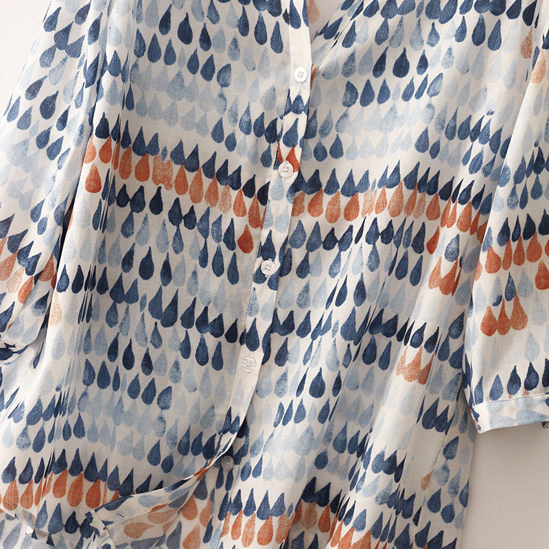 Women's Amera relaxed fit flowy blouse. Comfortable spring/summer casual top with a collared, versatile design.
