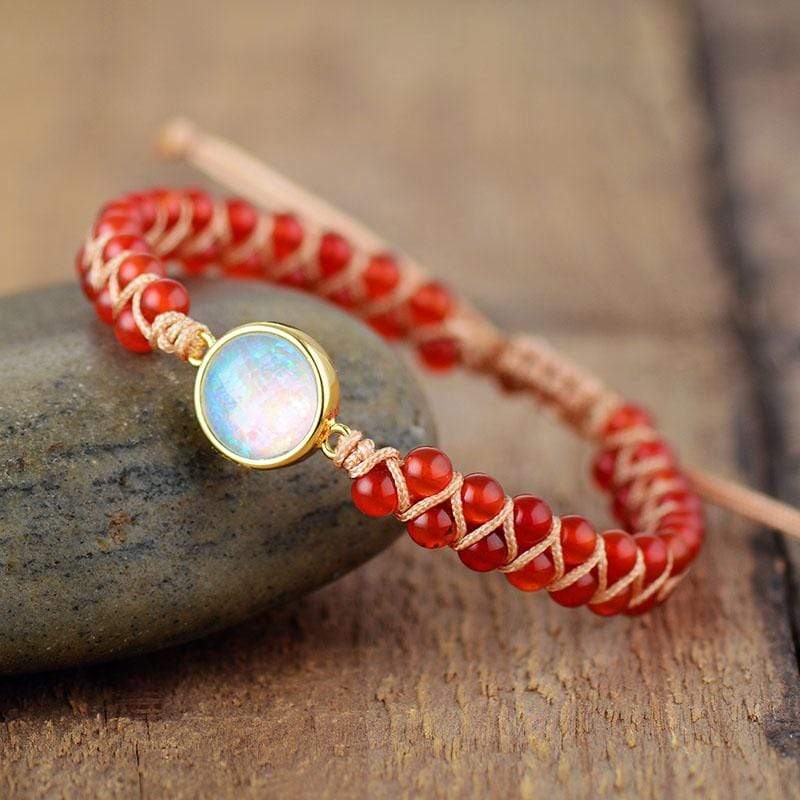 Boho women's yoga bracelet with amethyst and opal beads, perfect for meditation and spiritual practices