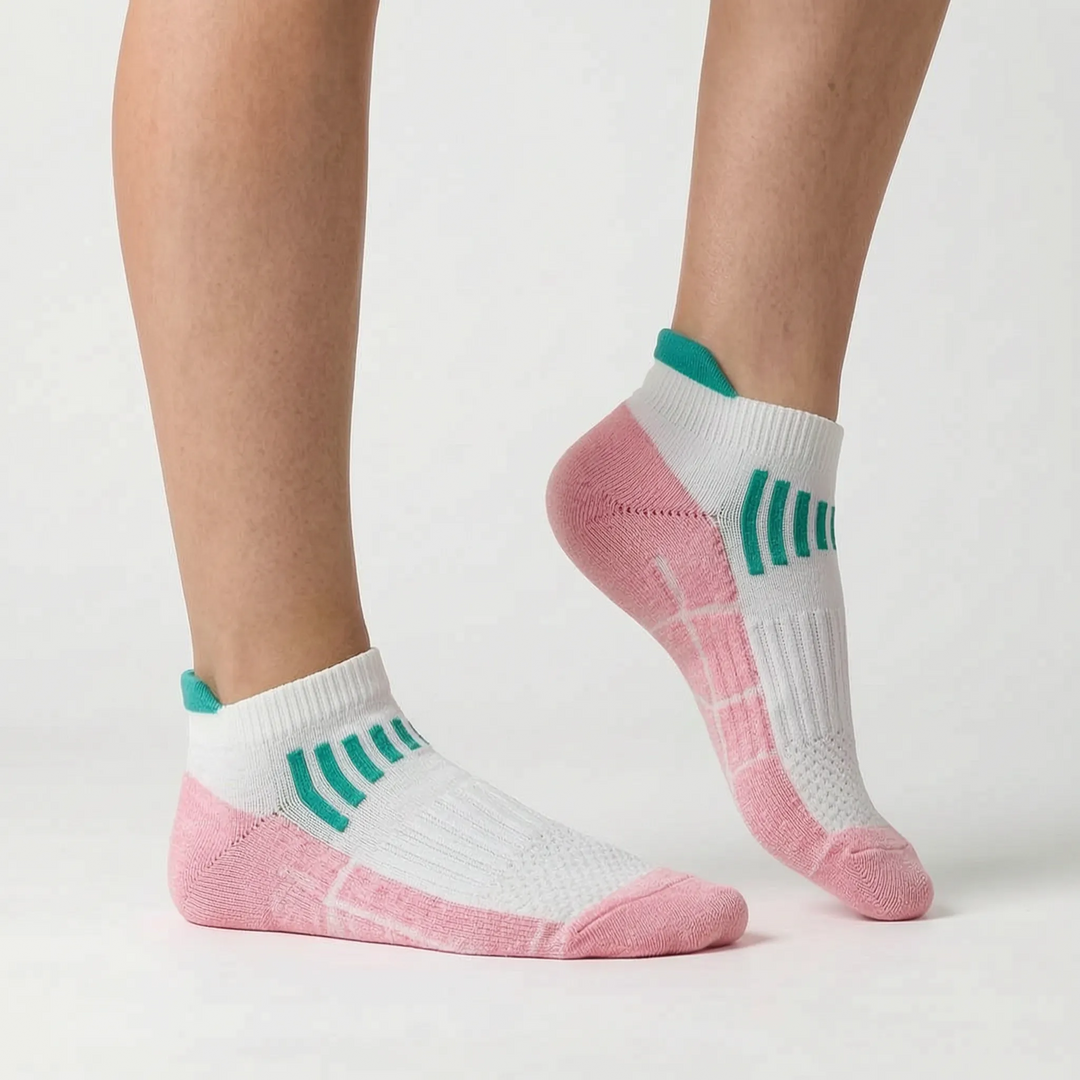 Green women's workout ankle socks, ideal for running, sports, and active fitness.