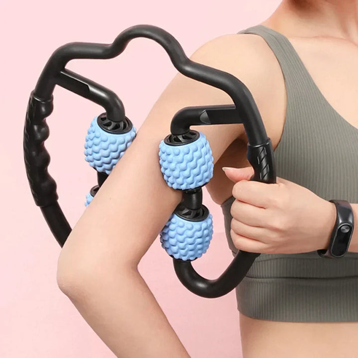 Portable body contouring roller for women. Reduces cellulite, promotes lymphatic drainage.