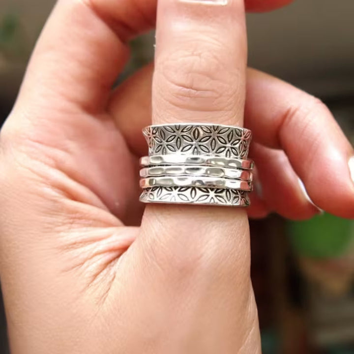 Women's elegant gold/silver ring: Textured artisan wide band, Antiquity Gilded Flora for a vintage look.