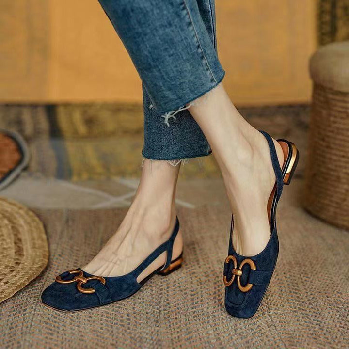 Women's apricot comfortable slingback flats with a stable low heel, elegant for everyday wear.