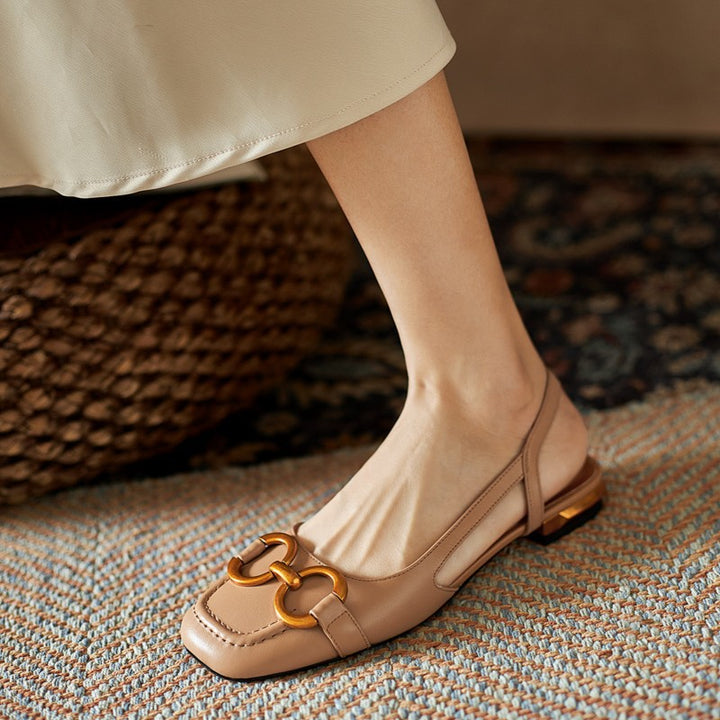 Cream comfortable women's slingback flats, stable low heel, perfect for any occasion from casual to dressy.
