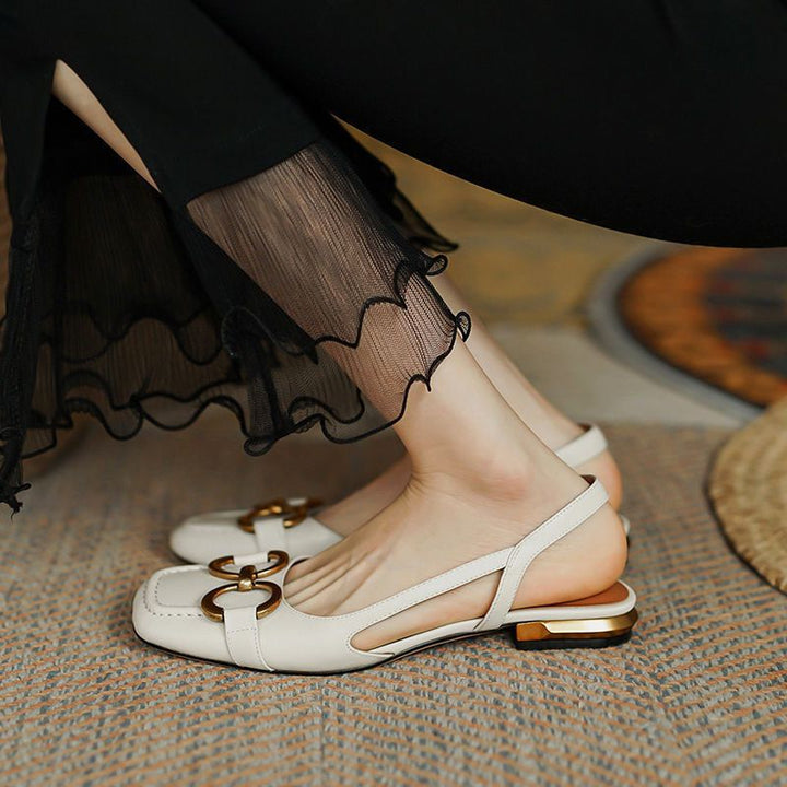 Comfortable women's slingback flats with stable low heel in apricot, a daily essential for stylish women.