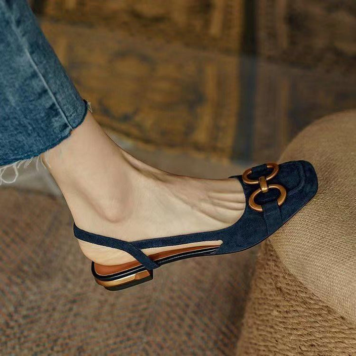Cream women's elegant slingback flats, low stable heel, a versatile and comfortable wardrobe essential.