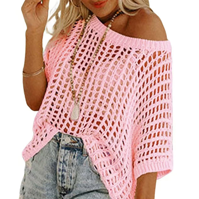 Vibrant apricot mesh short sleeve tee. Breathable fishnet top for women, great for summer layering and casual style.