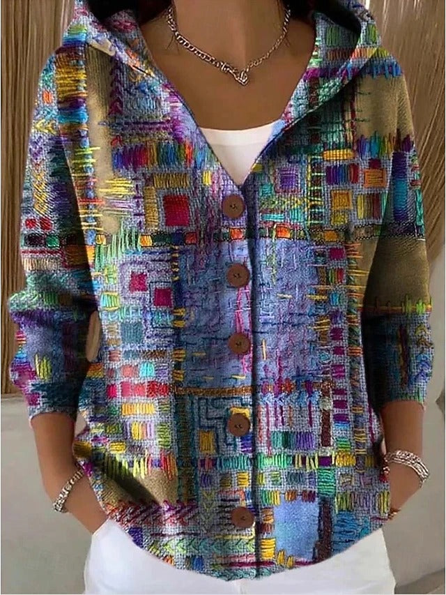 Women's artistic flowy long cardigan, perfect as a casual layering piece for everyday comfort wear.