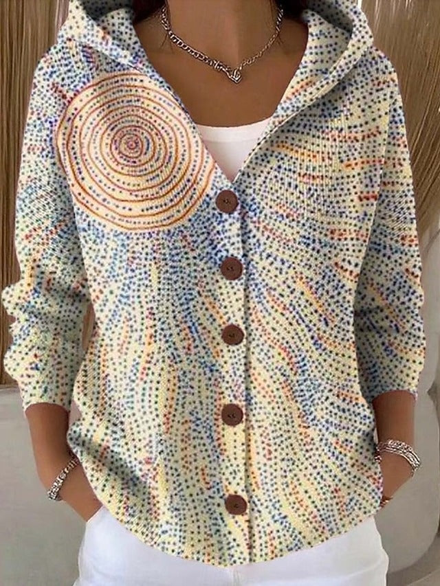 Comfortable women's artistic flowy long cardigan, a perfect casual layering piece for modern ladies fashion.