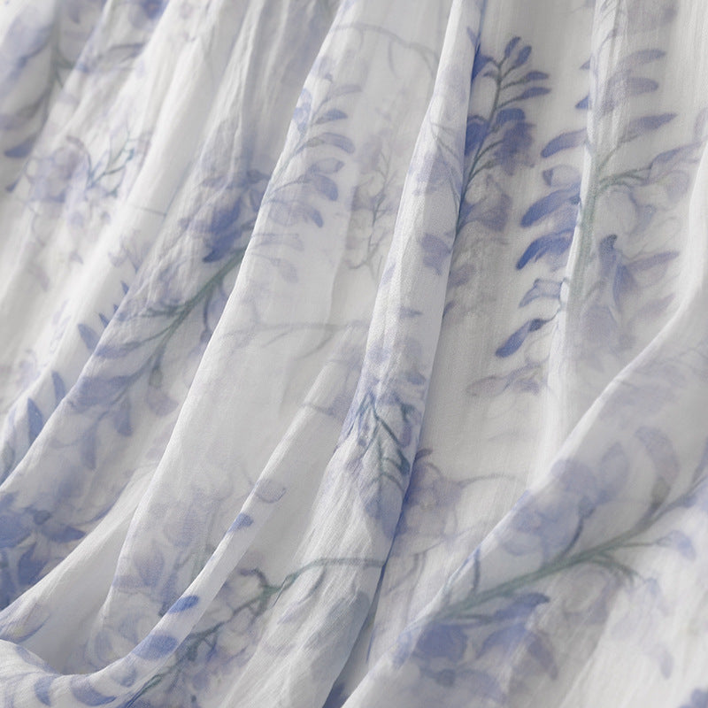 Comfortable women's flowy maxi skirt featuring a unique artistic print, ideal for casual summer fashion & relaxed style.