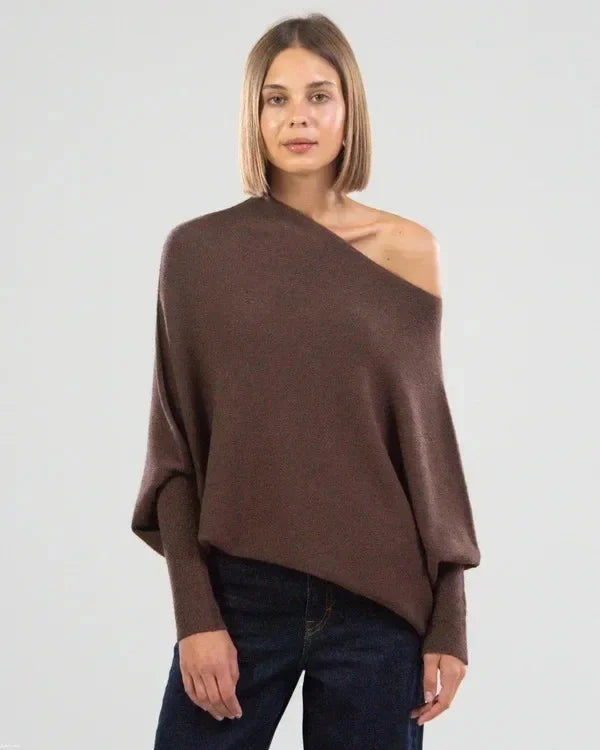 Chic women's asymmetric oversized sweater, a comfortable and stylish loose fit top for fall fashion.