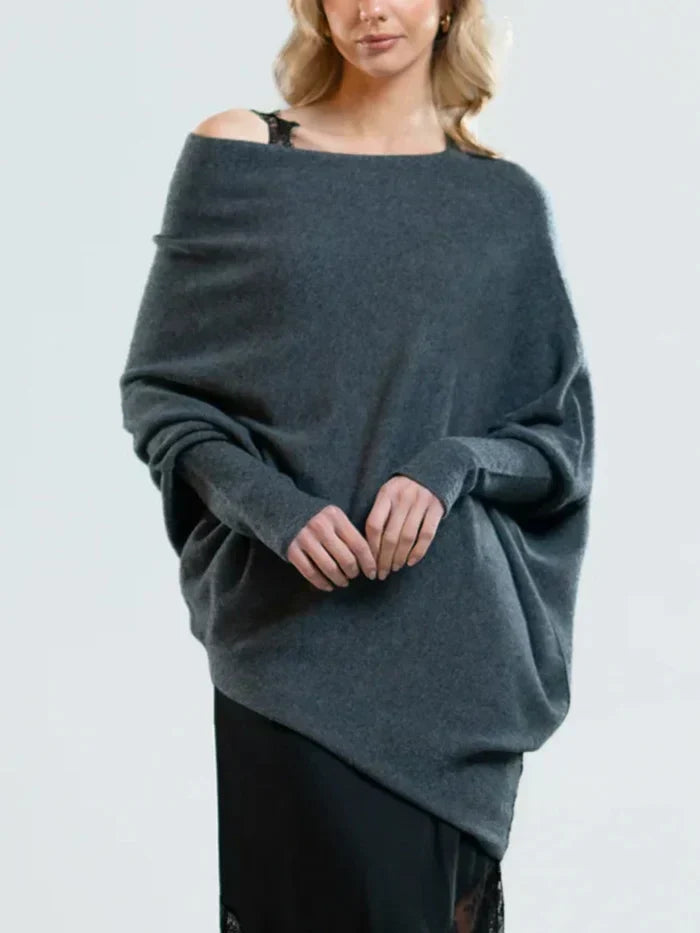 Casual women's asymmetric oversized sweater with an elegant swing collar for versatile fall fashion.