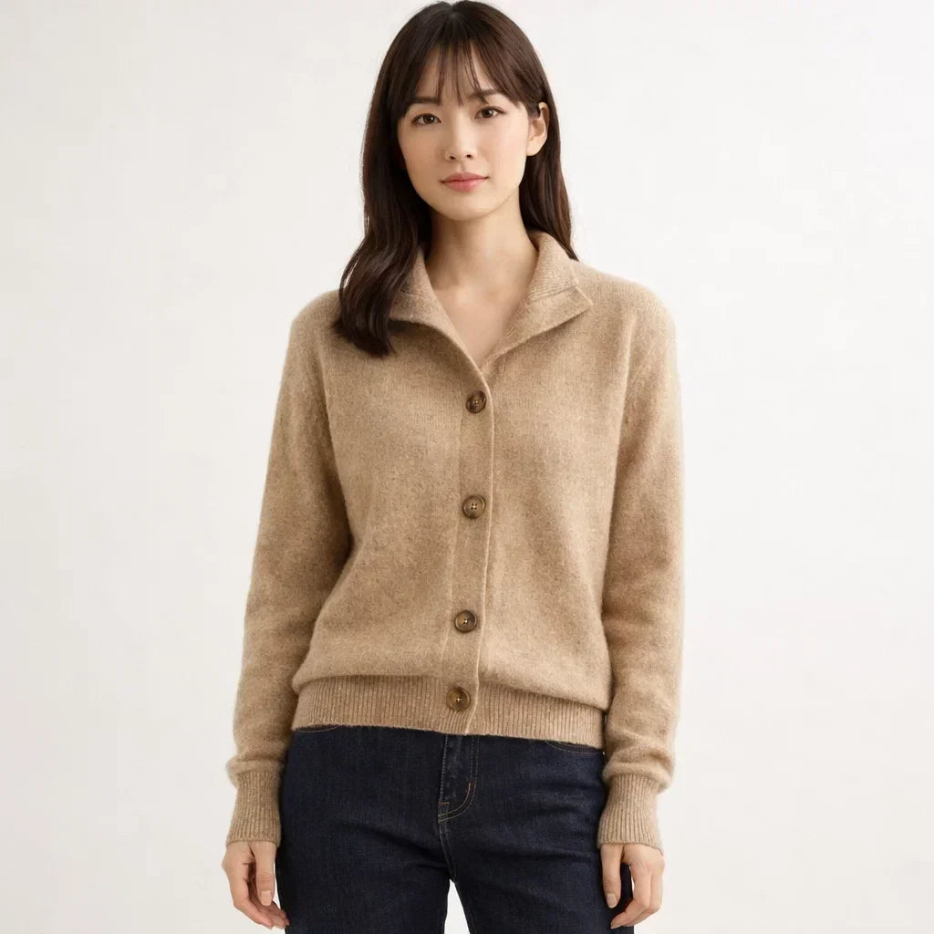 Relaxed fit women's knit cardigan with asymmetrical buttons, perfect for everyday casual fall & winter wear.