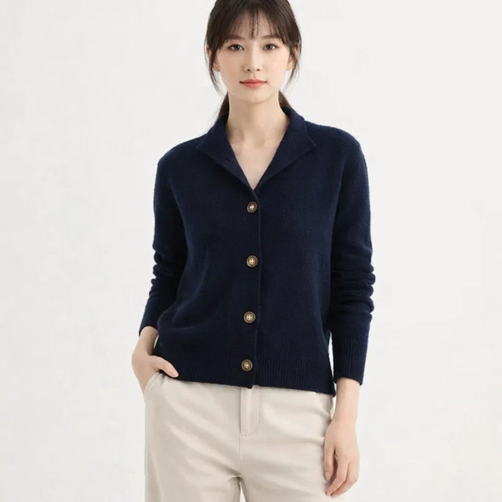 Fashionable women's asymmetrical knit cardigan, a versatile and warm layering piece for fall outfits.