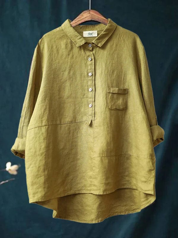 Women's asymmetrical button-up blouse in a relaxed fit, perfect for casual and stylish everyday wear.