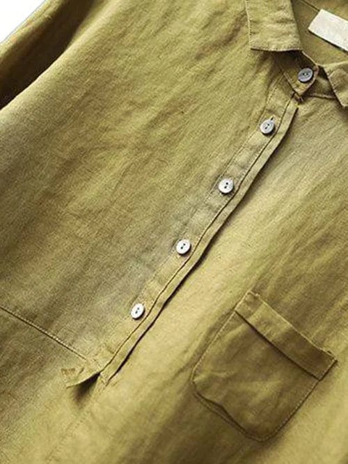 Trendy women's asymmetrical blouse, a versatile long-sleeve button-up top for effortless casual style.