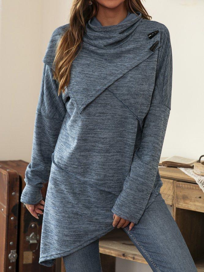 Women's asymmetrical flowy top with a chic waterfall collar. Modern long sleeve shirt for elegant style.