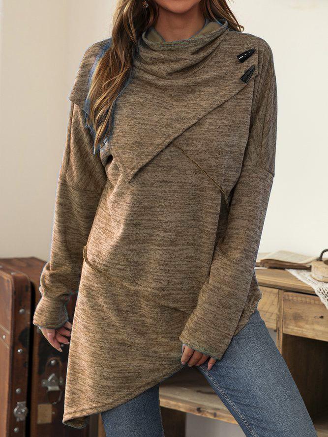 Elegant women's asymmetrical long sleeve shirt with a comfortable flowy fit & stylish waterfall collar.